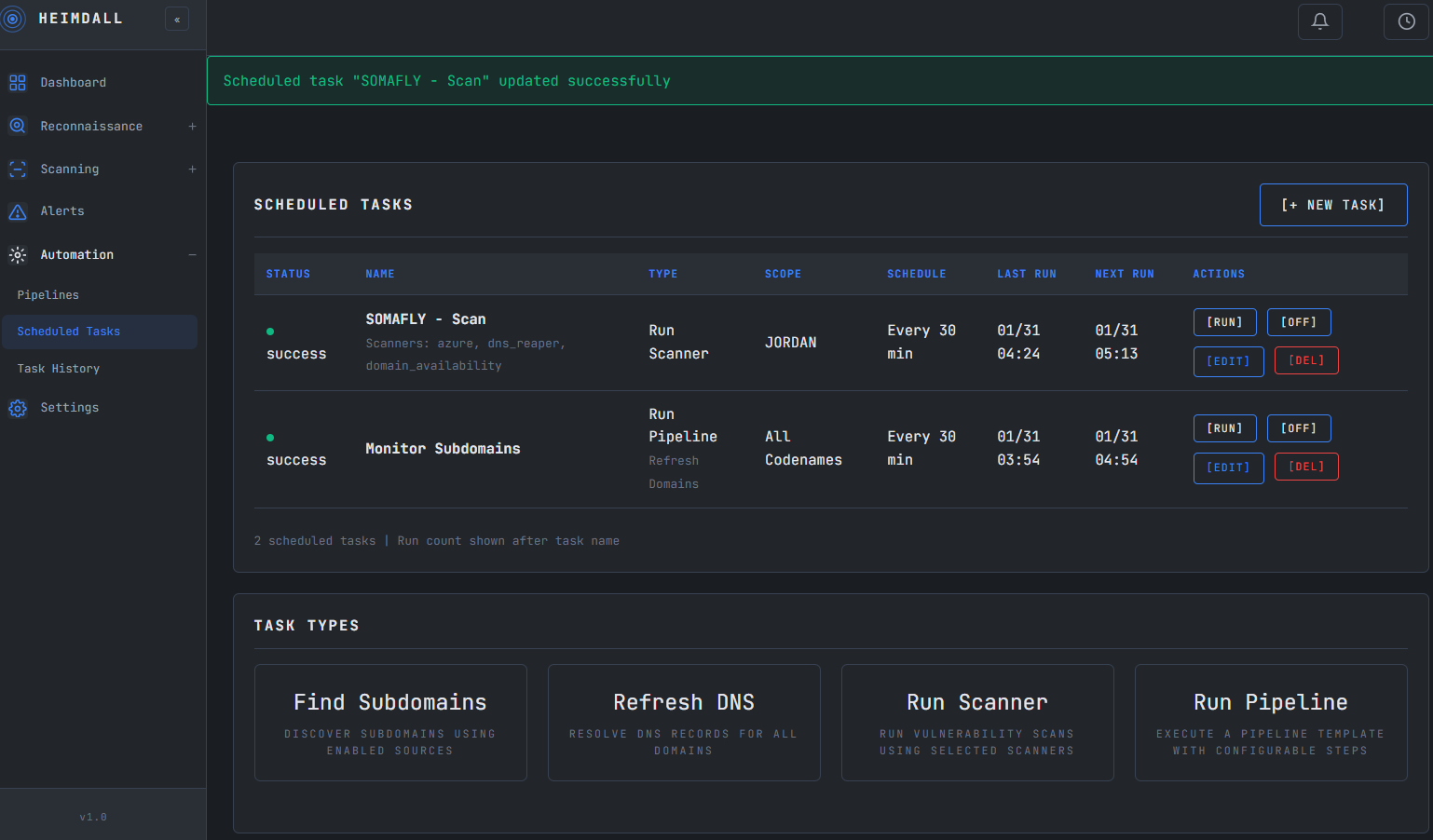 Heimdall Scheduled Tasks Interface
